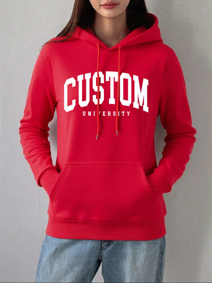 Custom University Printed Hoodies Women Basics Pocket Sweatshirts Autumn Fleece Warm Pullovers Comfortable Casual Womans Clothes.