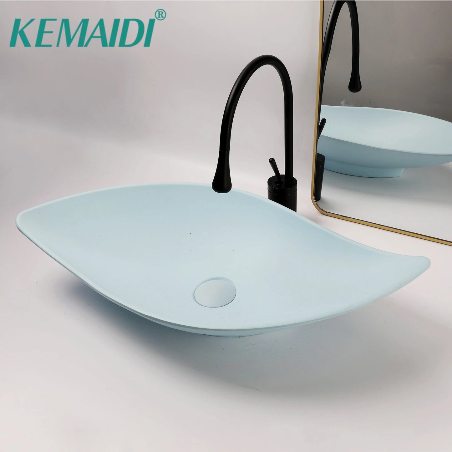 KEMAIDI Waschbecken-Set für Badezimmer, blaues Waschbecken, Deckmontage, Waschtisch-Waschbecken mit einem Griff, Aufsatzwaschbecken-Wasserhahn-Kombination