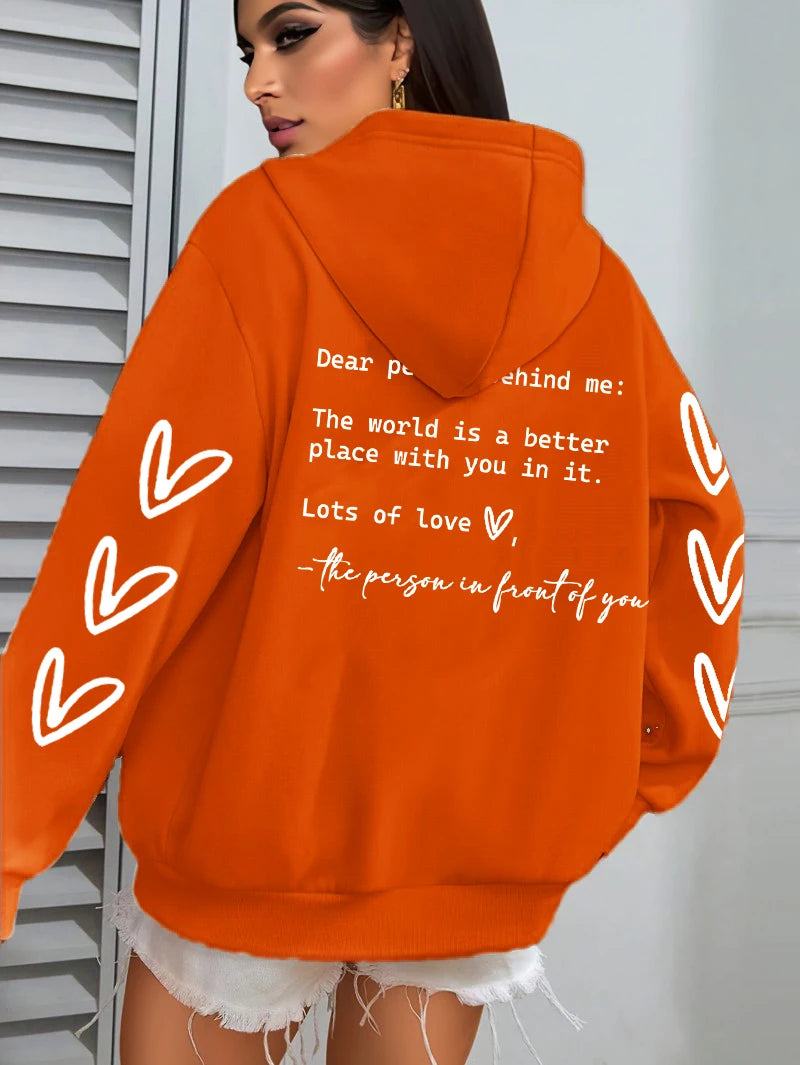 Simple Heart Printing Hoodies Women Hip Hop Autumn Hoodie Multicolor Fleece Unisex Pullovers Pocket Casual Woman Streetwear.