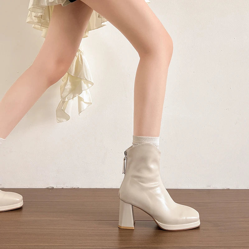 Winter Fashion Square Toe High Heel Women Ankle Boots Street Style Banquet Party Mordern Short Booties Zapatos De Muje.