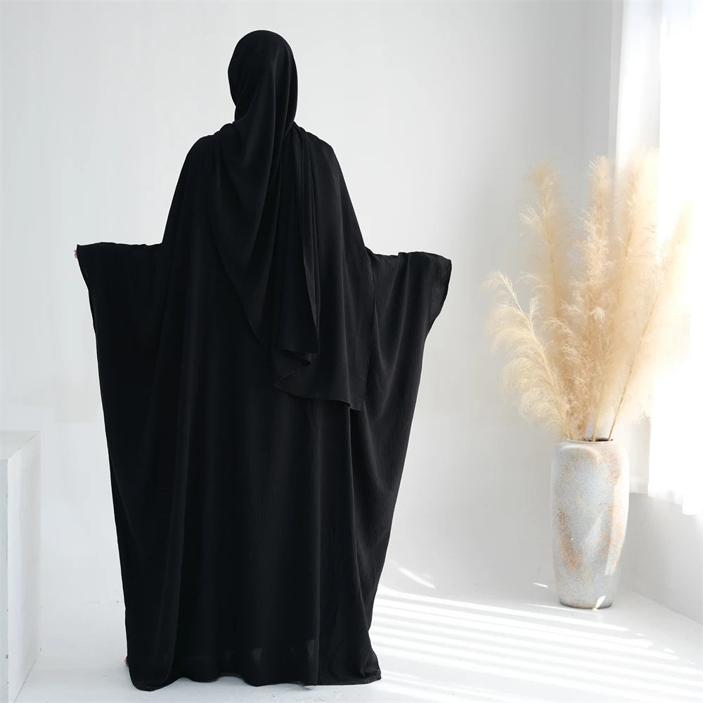 White Pink Black Brown Soft Crepe Khimar Batwing Abaya Damen 2 Piece Muslim Modest Hijab Dresses Set Kaftan Kebaya Robe Women.