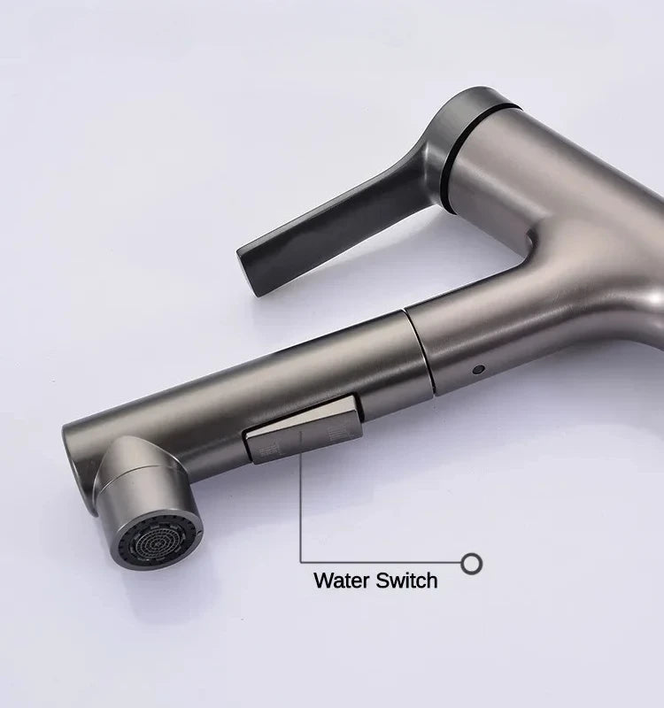 Single Handle Dual Hole Hot Cold Brass Washbasin Faucet 3 Function Stream Sprayer Pull Out Basin Sink Mixer Tap for Bathroom