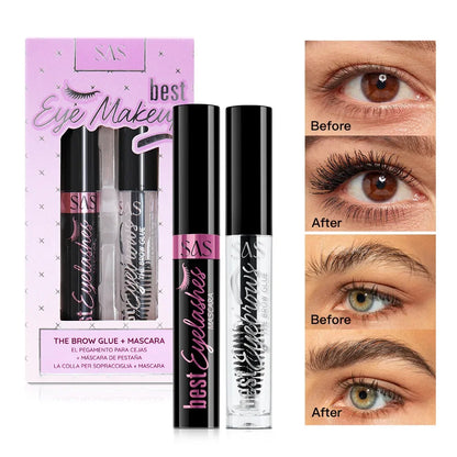 Waterproof Black Mascara And Eyelash Primer Set Volumizing Natural Curling Long Lasting Non Smudged Formula.