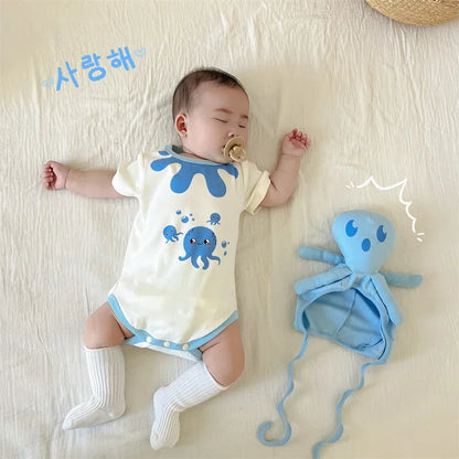 Lustige Oktopus Sommer Baby kleidung koreanische neue Jungen Mädchen einteiligen Stram pler schönen Bodysuit Säugling Baumwolle kurzen Overall.