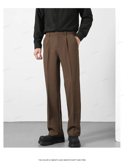 OUSSYU Brand Autumn Casual Pants Men Business Elastic Waist Korean Style Black Brown Grey Khaki Trousers Male Plus Size S-4XL.