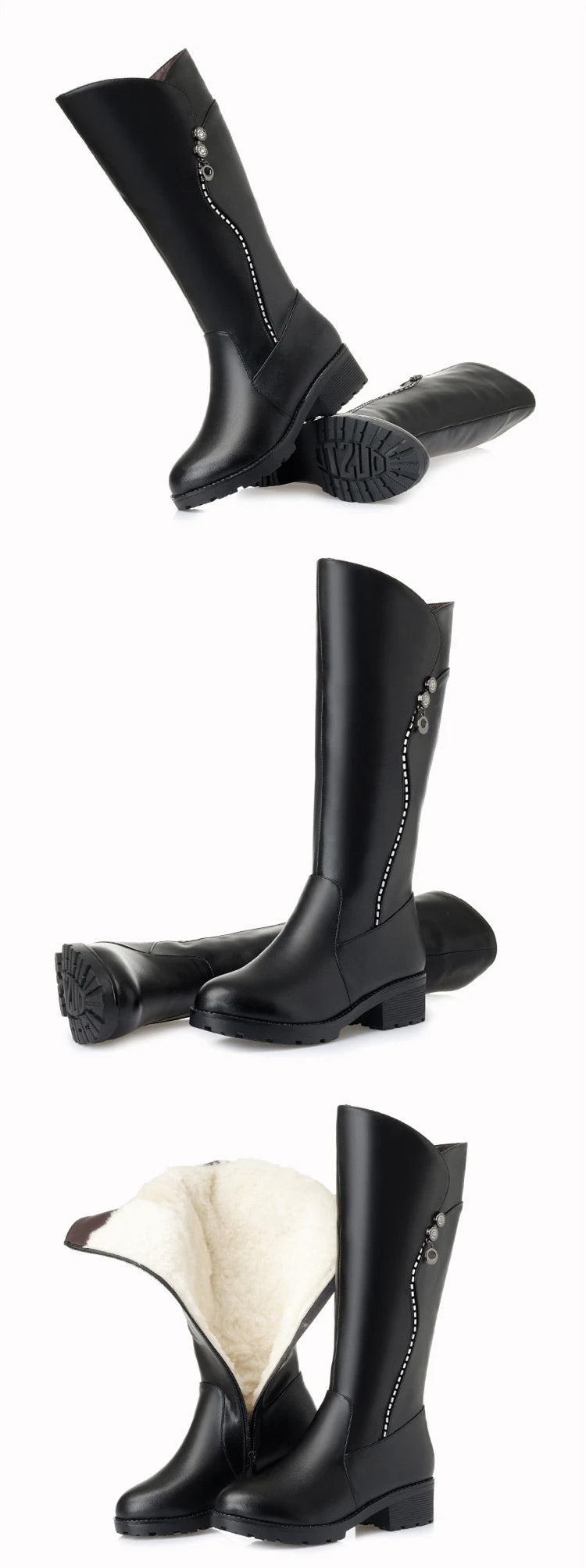 WOIZGIC Women's Genuine Leather Female Ladies Boots Platform Snow Wool Plush Fur Warm Winter Mid Heel Zipper Plus Size 42 43.