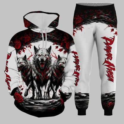 Men's Hoodie Set Funny 3D Wolf Print Hoodies Pants Sports Suit Autumn Winter Casual Sweatshirts 2 Piece Outfit Fashion Tracksuit.