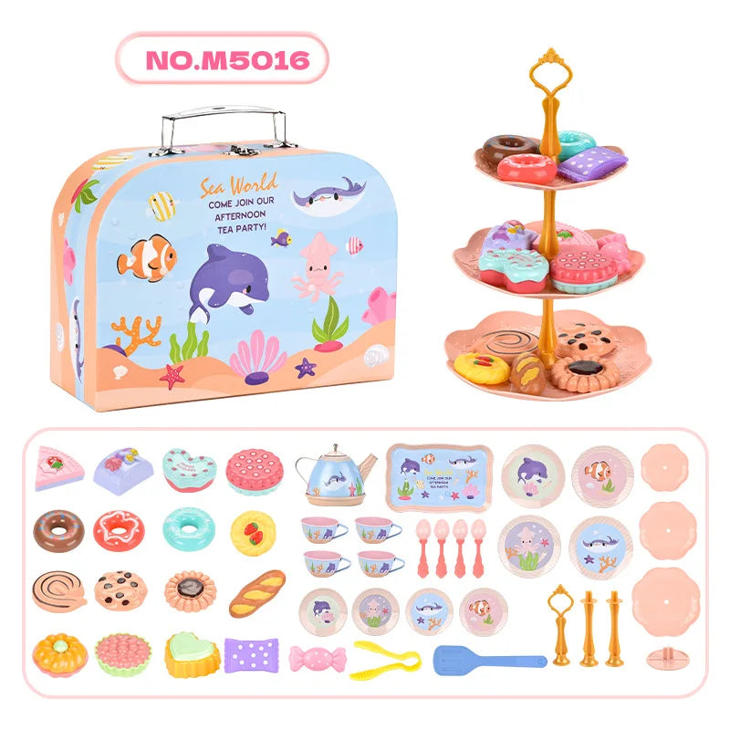 Kids Tea Party Set For Little Girls Mermaid Gift Pretend Toy Tin Tea Set Princess Tea Time Kitchen Pretend Play Tea Set Gift