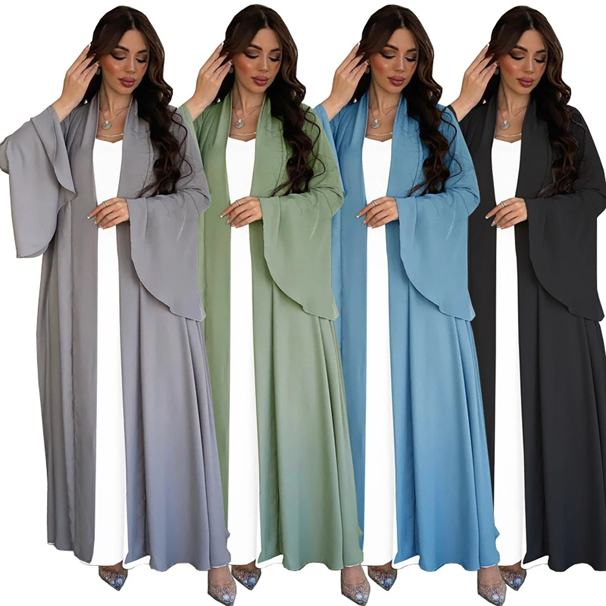Eid Ramadan Open Abaya Dubai Luxury Elegant Ruffle Sleeve Solid Color Shawl Cardigan Kebaya Kaftan Robe Clothing Caftan Femme.