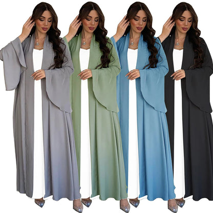Eid Ramadan Open Abaya Dubai Luxury Elegant Ruffle Sleeve Solid Color Shawl Cardigan Kebaya Kaftan Robe Clothing Caftan Femme.
