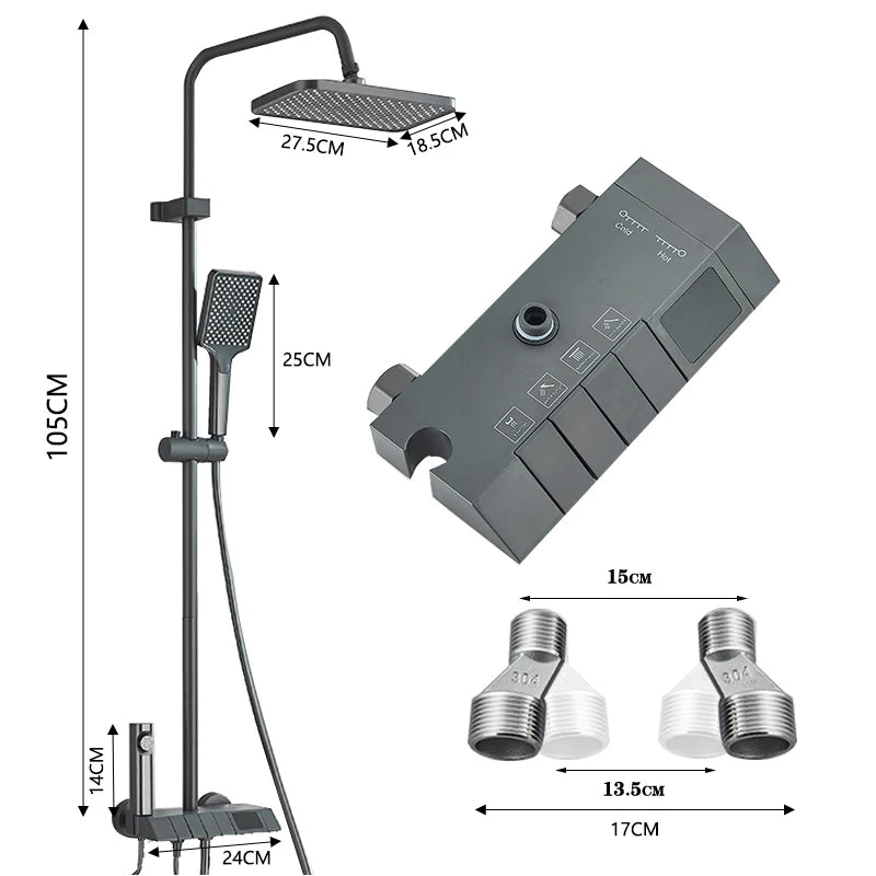 Smart Digital Display Shower Faucet Set Piano Style Rainlfall Bathroom System Grey Digital Mixer Tap Bidet Shower