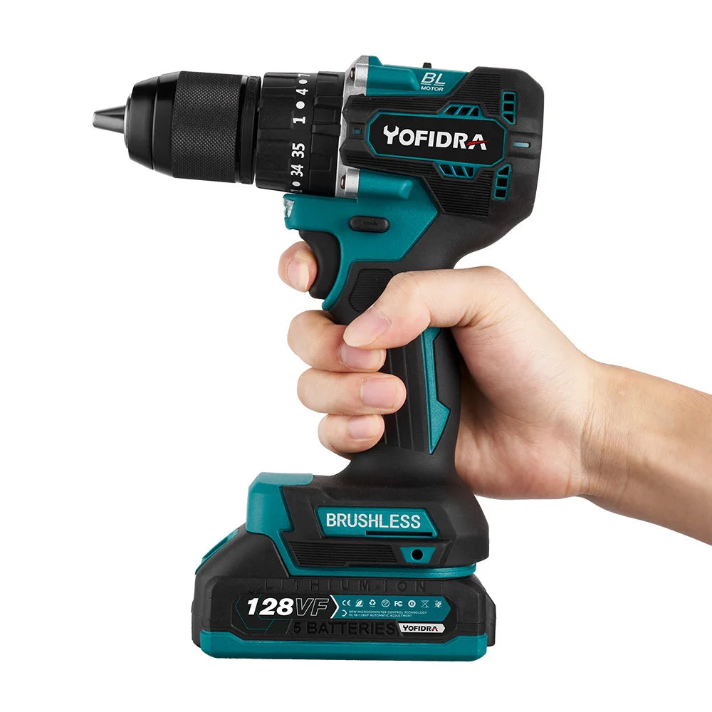 YOFIDRA 13 MM Bürstenlosen Elektrischen Schlagbohrmaschine 35 + 3 Drehmoment Cordless Holzbearbeitung Schraubendreher Power Tool Für Makita Batterie pin