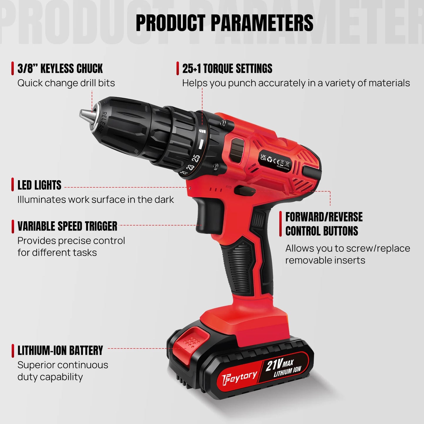 BRIEFNESS 21 V Akku-Bohrschrauber, 45 Nm, Elektroschrauber, Schnellspannbohrfutter, 2 Gänge, Geschwindigkeit, kabelloses Power-Treiber-Set mit Tragebox