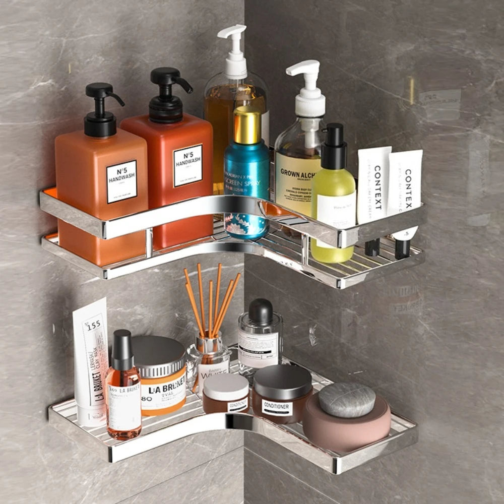 Dusch-Eckregal aus Edelstahl, kein Stanzen, verdickte flache Stange, dreieckiges Regal für Badezimmer, Küche, Organisation, platzsparend
