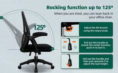 Daccormax Ergonomischer Bürostuhl, verstellbare Lordosenstütze, drehbar, robuste Rollen, gepolsterte Armlehnen, Multi-Neigefunktion zum Entspannen.