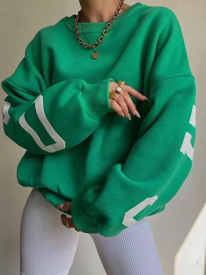 Combhasaki Damen Y2K Grunge Lose Pullover Sweatshirts Brief Drucken Lässige Verdickte Langarm Tops Herbst Hoodie Streetwear