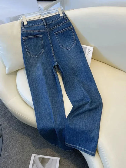 High Waist Straight Leg Jeans Women's Spring New Slim Fit Spring Autumn Narrow Version Smoking Pipe Pants.