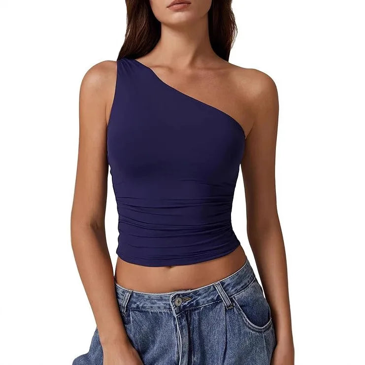 Womens One Shoulder Shirts Going Out Crop Tops Basic Sexy Slim Fit Y2K Tank Top Summer Fashion 2025.