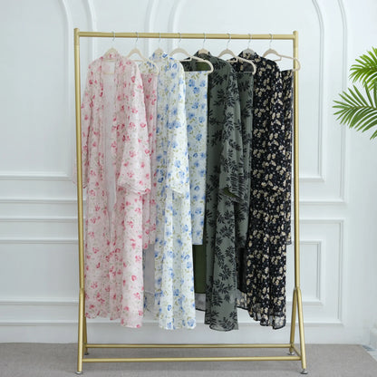 Muslim Abaya Set Luxury EID Islamic Kimono Muslim Women Dress Floral Printed Chiffon Modest Gorgeous Dubai Abaya Dress Suit.