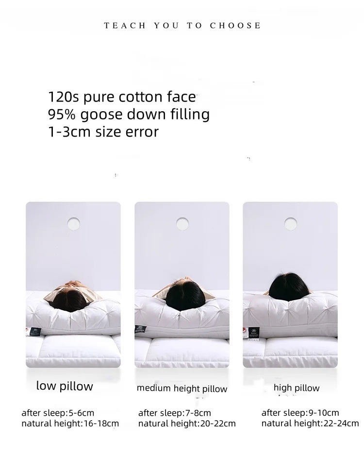 95% Goose Down Pillow for 5-Star Hotel Home,Pure Cotton Pillowcase,3D Bread Bedroom Sleeping Pillow,Adult Low-Mid-high almohadas.