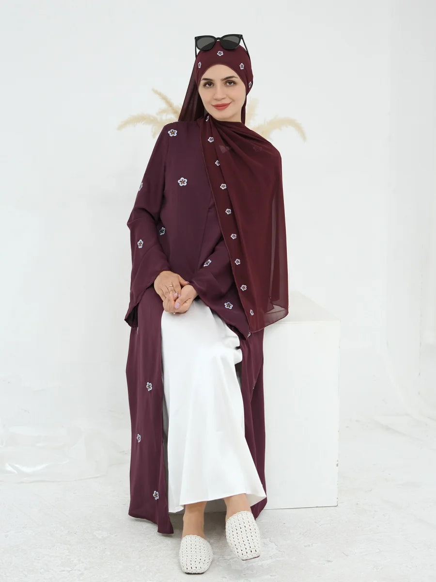 Muslim Women Dubai Abaya Luxury Embroidery With Hijab Long Dress Kimono Cardigan Kaftan Robe Femme Islamic Clothing Kebaya.