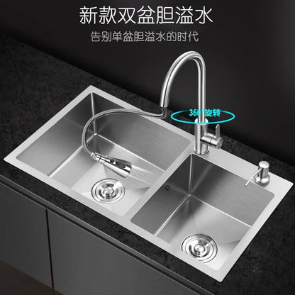Stainless steel  double sink, kitchen , vegetable basin, thickened countertop and undercounter basin, double basin, dishwasher