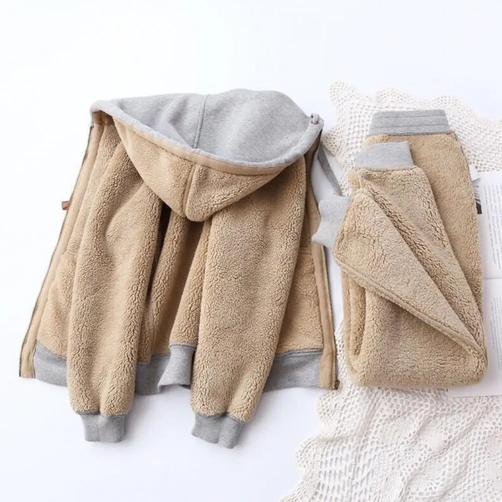 Women's Sweatshirt Pants Suit Autumn and Winter Warm Long-sleeved Fleece Thick Hoodie Coat Jogger Pants Sportswear Two-piece Set.