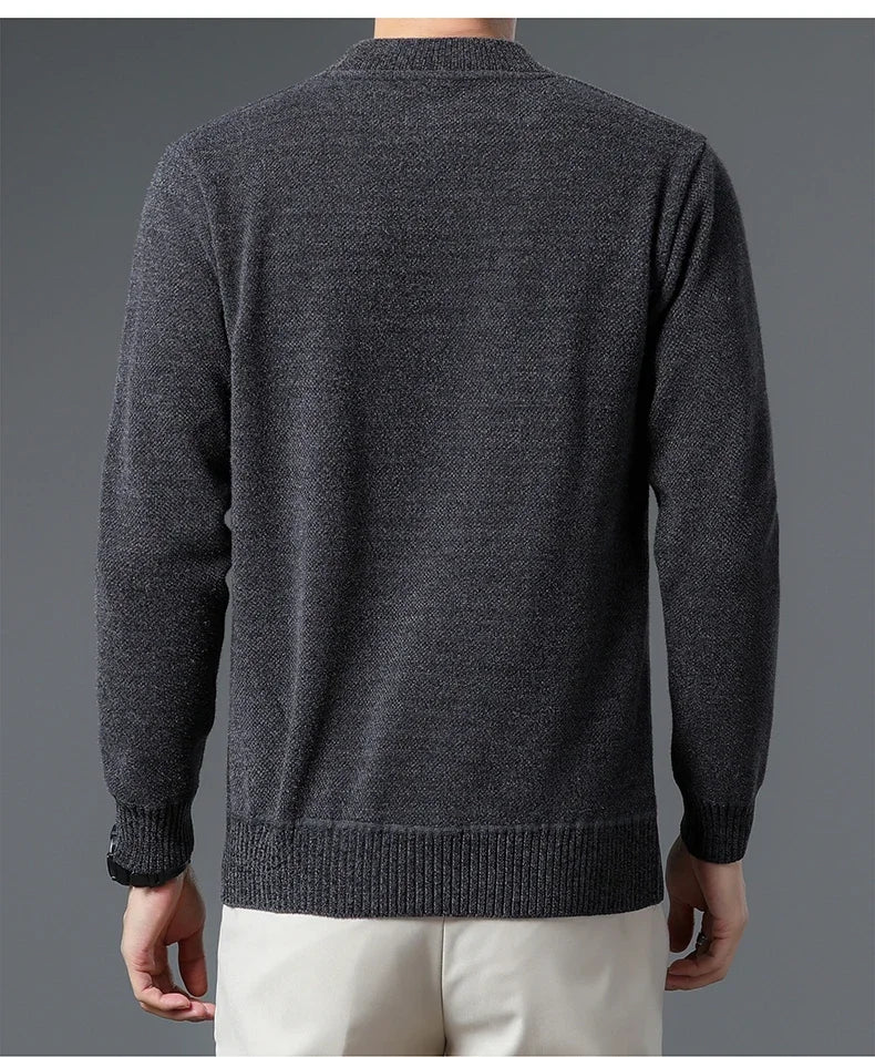 Luxury high-end round neck sweater men's winter trend brand embroidered Korean version casual plush warm thick knitted pullover