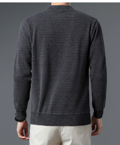 Luxury high-end round neck sweater men's winter trend brand embroidered Korean version casual plush warm thick knitted pullover