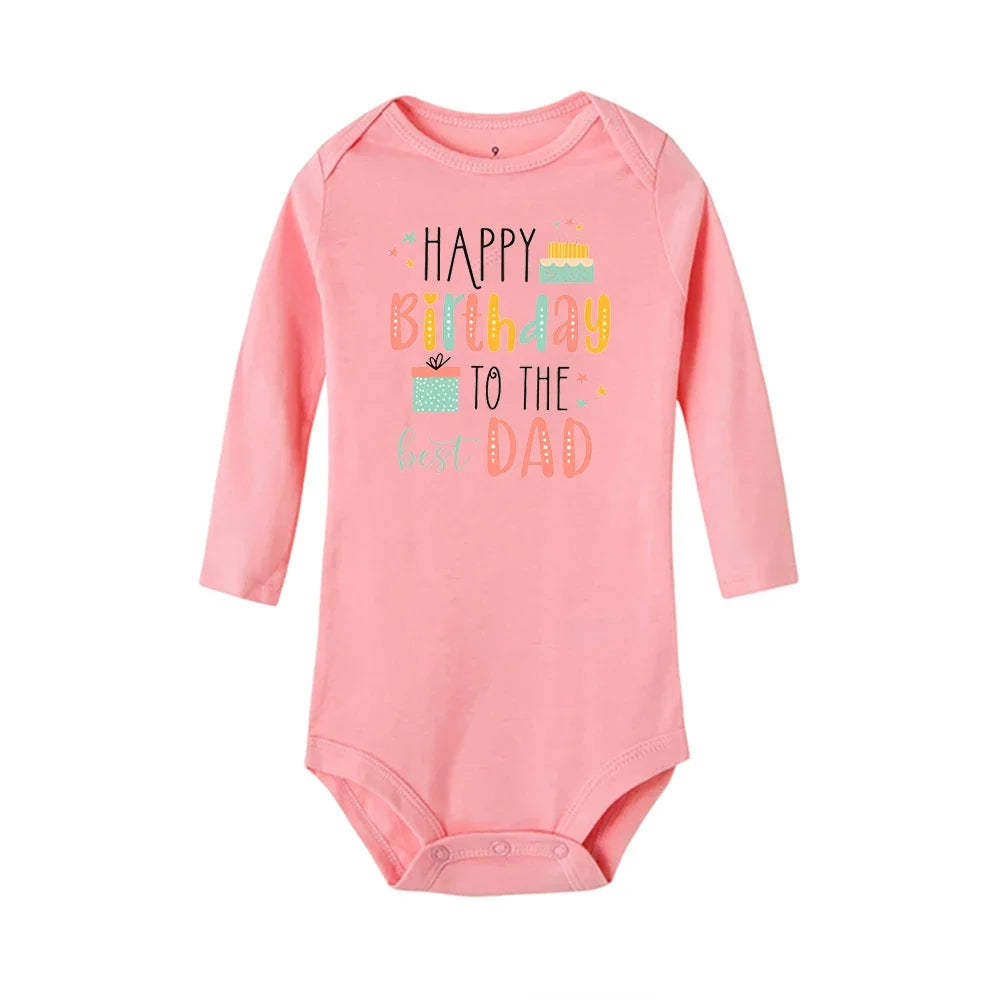 Baby-Strampler „Happy Birthday To The Dad“-Aufdruck, Säuglings-Body für Jungen und Mädchen, Kleidung für Papa, Geburtstagsgeschenk, Overall, Kleinkind-Outfits.