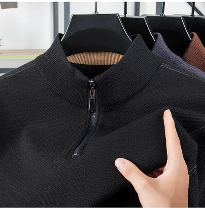 High Quality Velvet Thickening Sweater Bottoming Shirt, Men's Half Zip Pullover, Casual Loose New Warm T-shirt, Knitwear