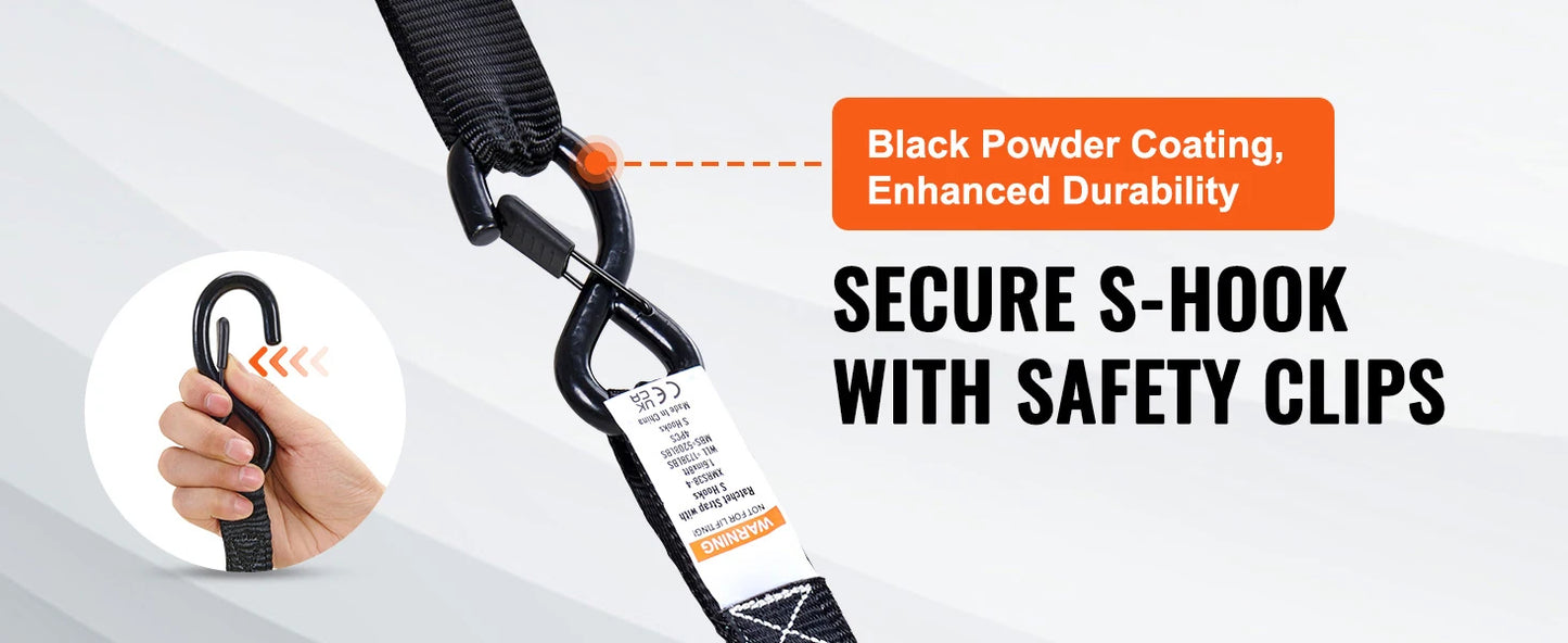 SucceBuy 4 Stück Anhänger-Ratschen-Spanngurte mit gepolsterten Griffen, Haken-Bremsbindegürtel für die Bewegen, Sicherung von Fracht und Motorrädern