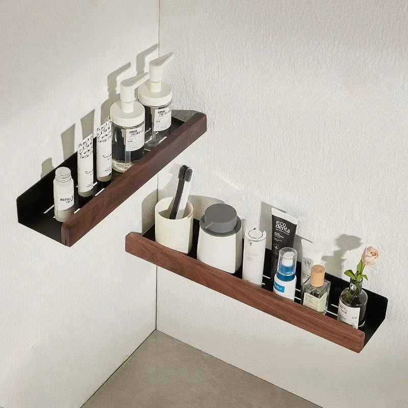 Badezimmerregal, Aufbewahrungsregal ohne Stanzen, Badezimmerregale aus massivem Holz, stanzfreies Holzregal zur Wandmontage, Toiletten-Organizer
