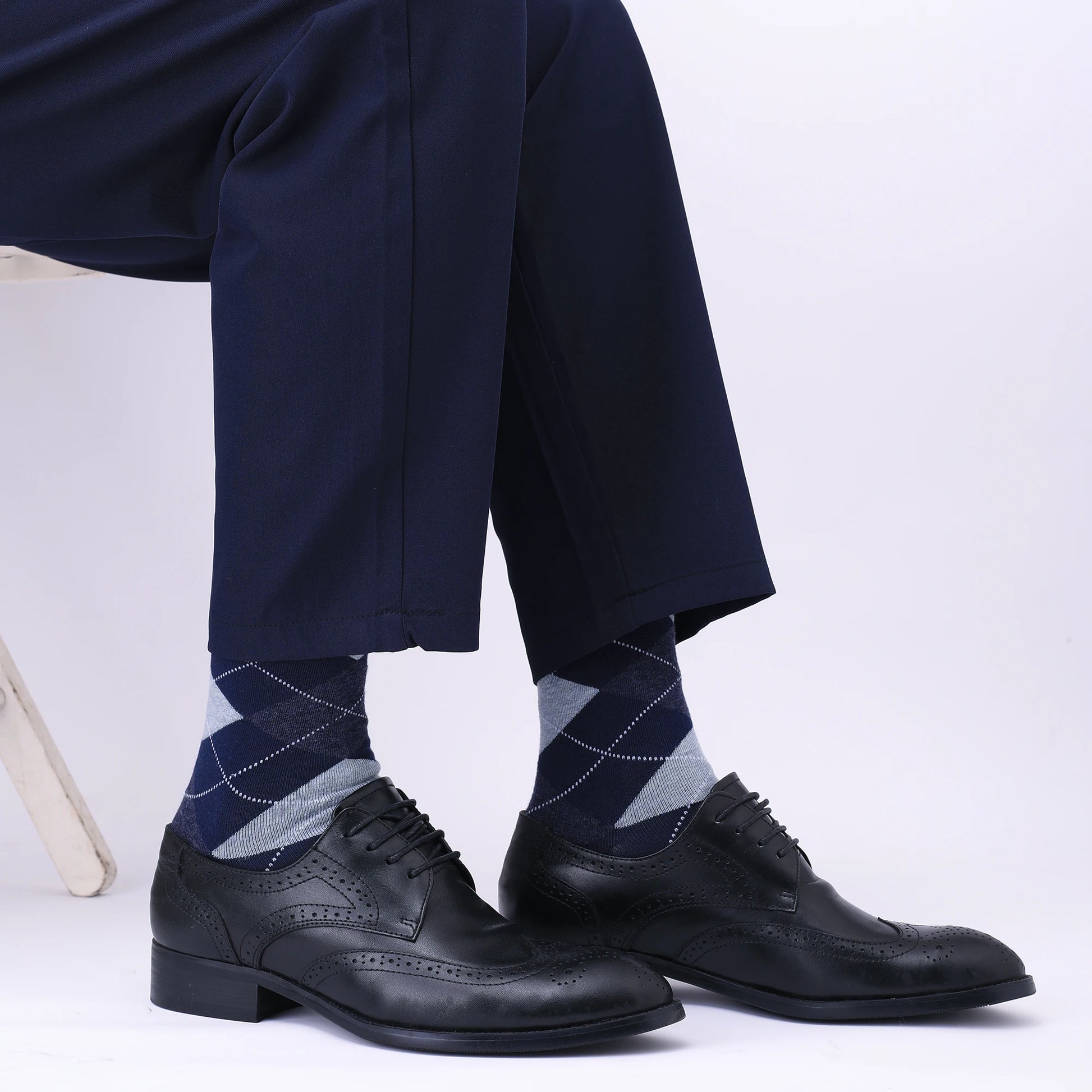 5 Pairs Mens Dress Socks Plus large Size，High Quality Combed Cotton Crew Socks，Black Cool Argyle Breathable Casual Socks for men.