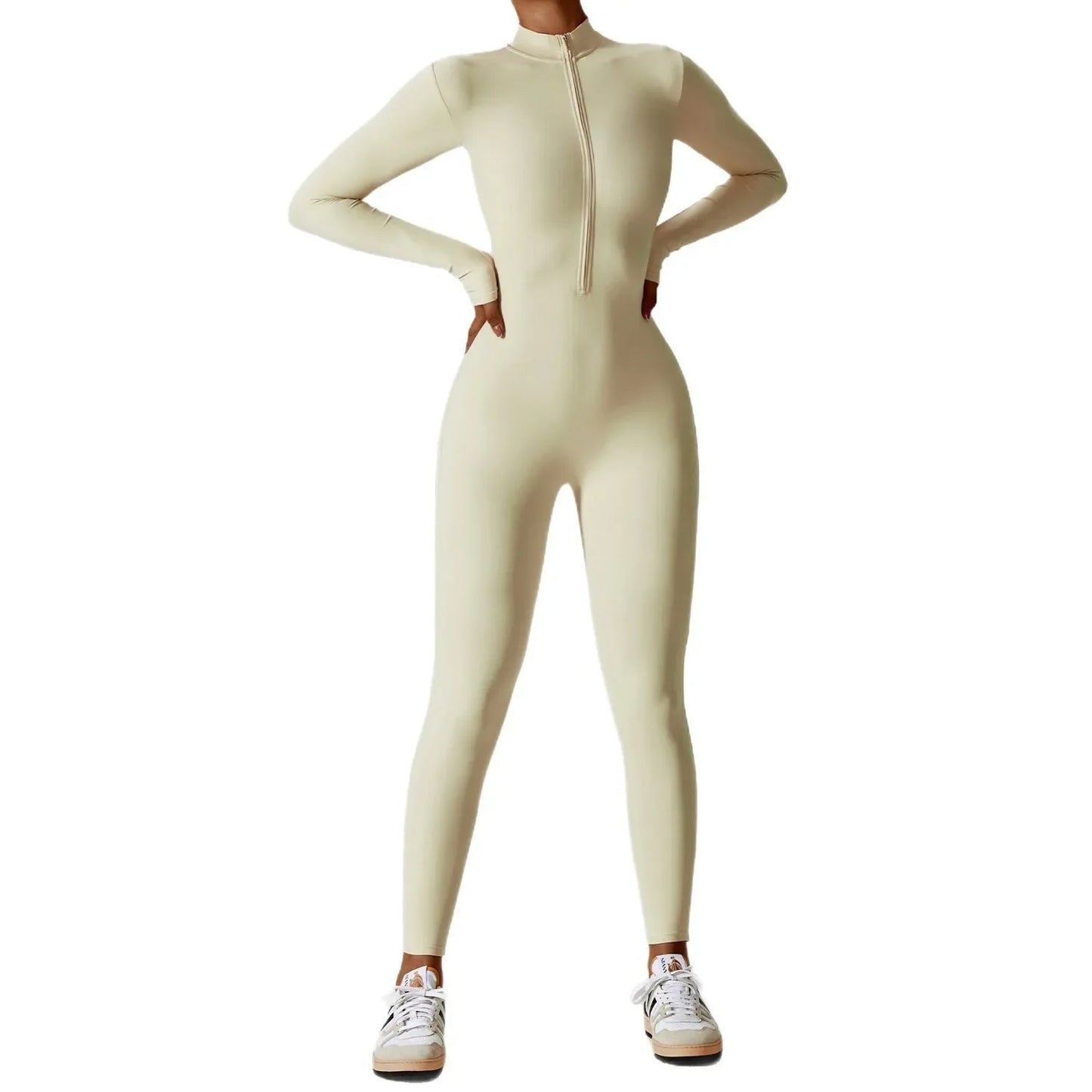 Zipper Sensation Long Sleeve Yoga Suit High Intensity Fitness Sports Bodysuit Tight Fit Clothing 8306 One Piece Suit.