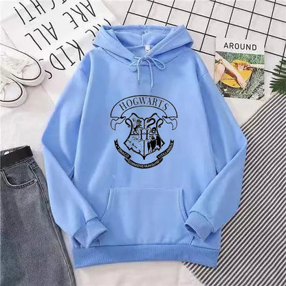 Fashion y2k Hogwarts Printed Hoodies Women Sweatshirt Autumn Winter Long Sleeves Plus Velvet Casual Loose Fleece Tops Oversized.