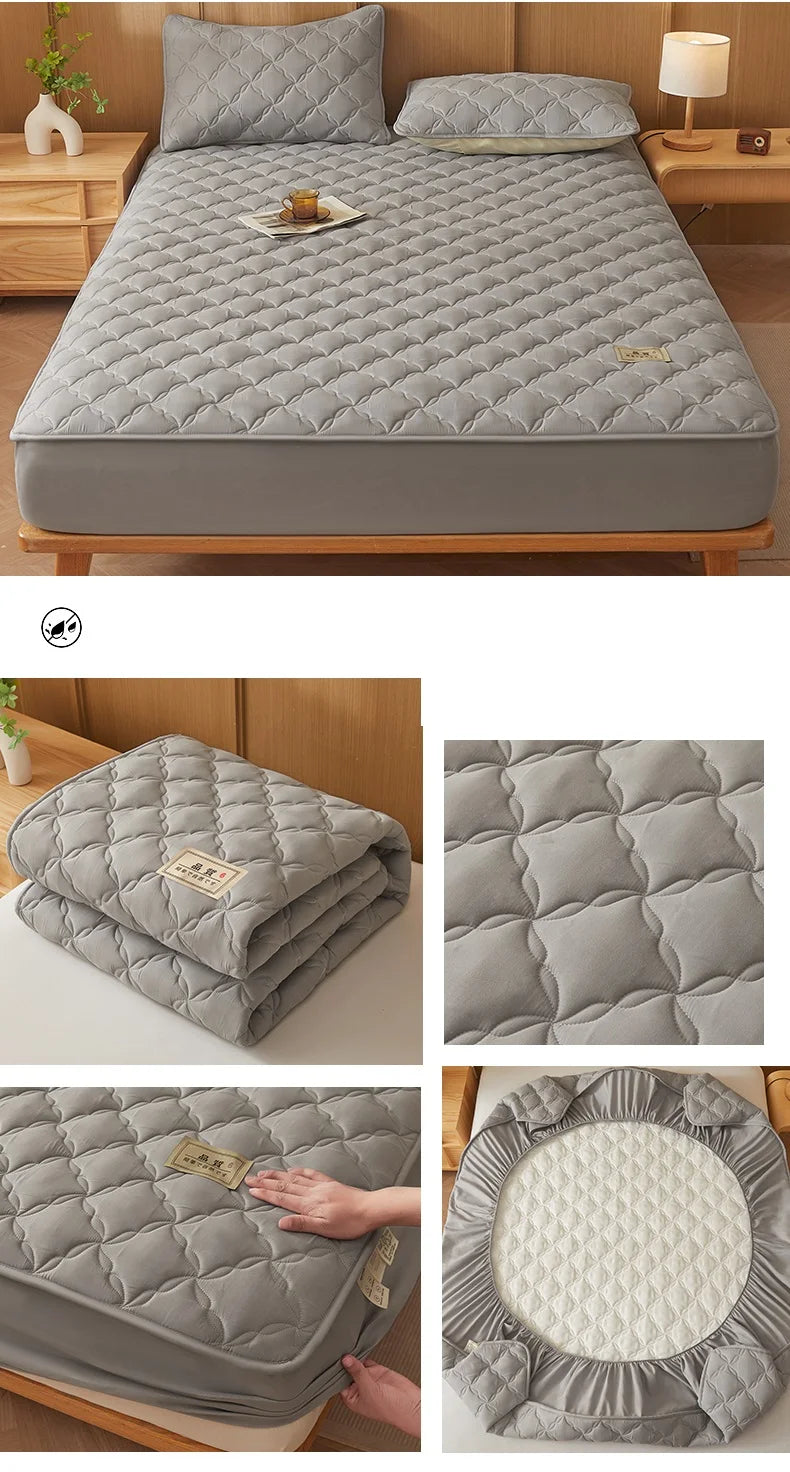 Quilted Mattress Cover Single/Double Bedspread Thicken Bed Linen Waterproof Bed Cover Home Soft Bedsheet 매트리스커버 (No Pillowcase).