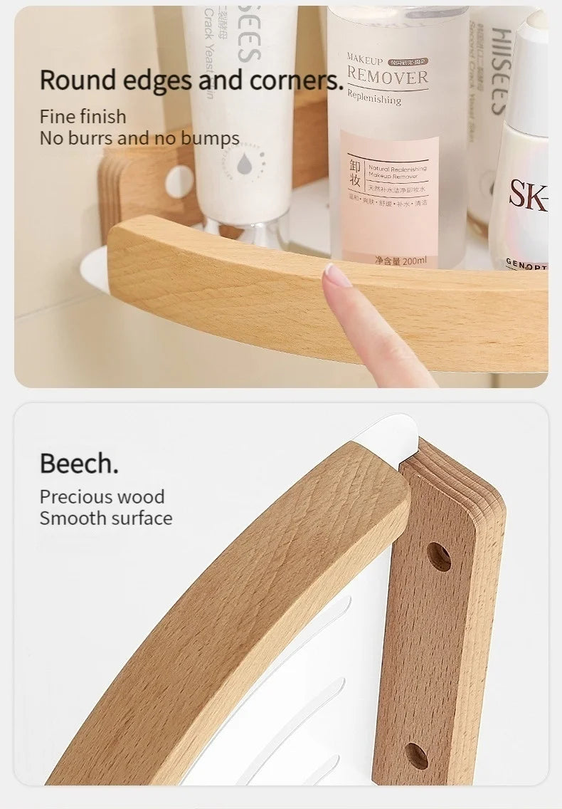 Badezimmer-Aufbewahrungsregal aus Holz und Aluminium, Aufbewahrungsregal für Badezimmer, perforationsfrei, Wandbehang, Waschtisch, WC, dreieckiges Eckregal