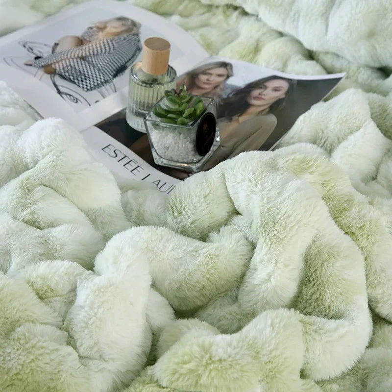 2024 New Colorful Rabbit Plush Bubble Winter Quilt Thickened Rabbit Plush Winter Double-sided Plush Skin-friendly and Warm.