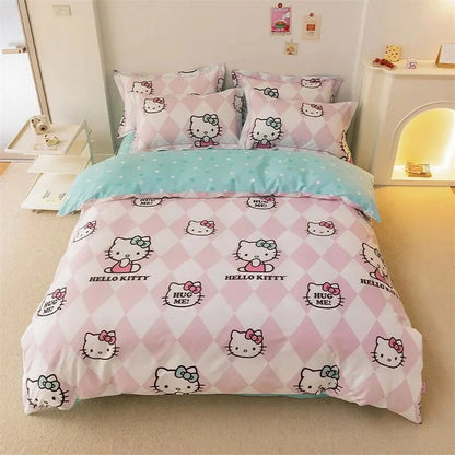 Hello Kitty Duvet Cover Bedding Set Duvet Cover with Pillowcase Single King Queen Twin Size Home Textile Children Bedroom Decor.