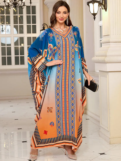 Frauen bestickte lange Kaftane Plus Size Kaftan Kleider Strand Badeanzug Cover Up Moomoo Kleid marokkanische Robe