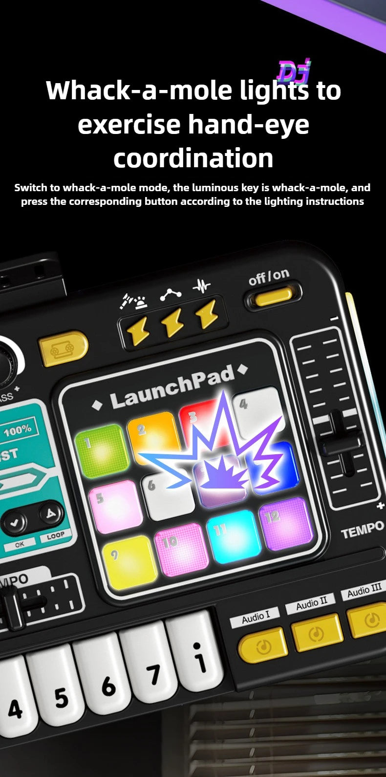 Multifunctional DJ Mixer Children Simulation DJ Controller Live Sound Card Music Player Whac A Mole Game Toys Kids Birthday Gift.