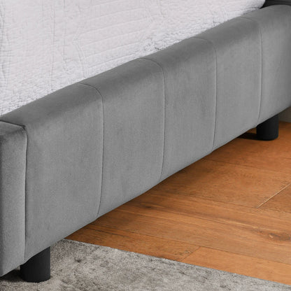 Modernes Einzelbett 90*200 cm, hautfreundliches Samtdesign, Babybett mit hoher Rückenlehne, Beige und Dunkelgrau (ohne Matratze)