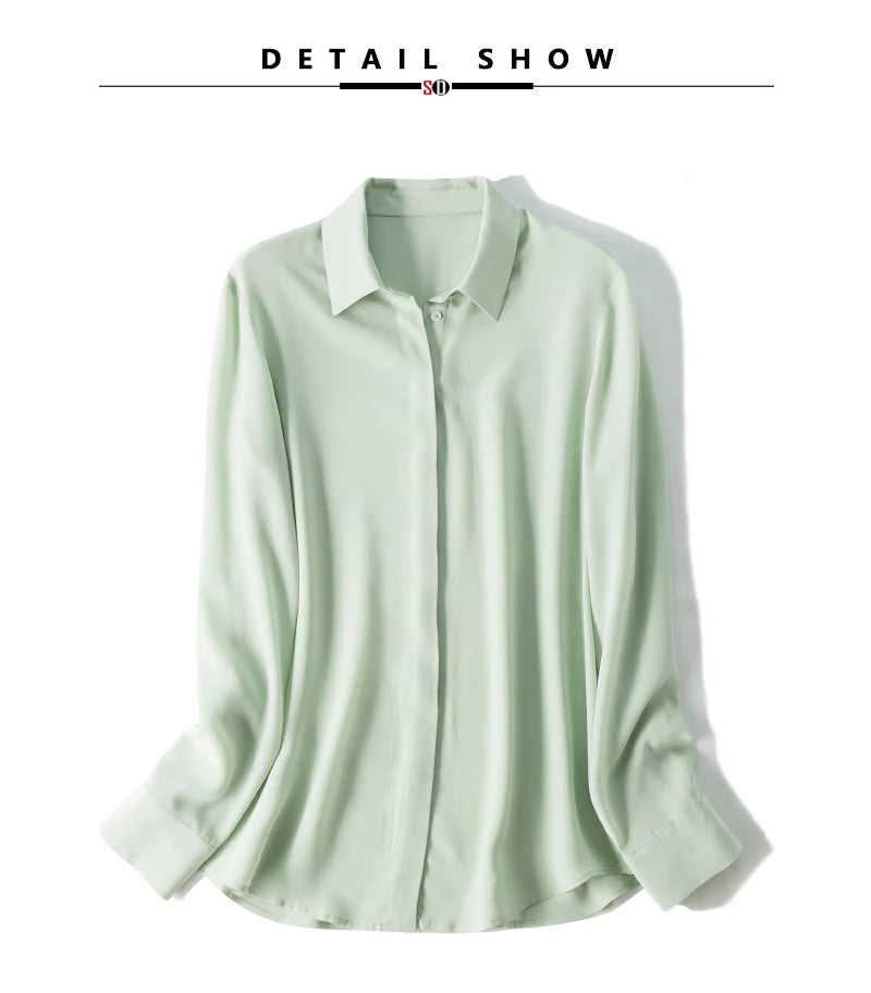 SuyaDream Damen-Seidenhemden, 100 % echte Seide, solide, langärmelige, schicke Blusen mit Knöpfen, 2025, Frühling, Sommer, Büro-Dame-Top, Weiß.