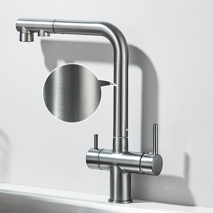 Filtered Kitchen Sink Faucet Pull Out Spray 360 Rotation Water Filter Tap Dual Sprayer Drinking Water Tap Vessel Sink Mixer