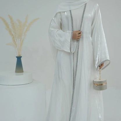 Muslim Abaya for Women Eid Dress 2 Piece Set Diamond Morocco Ramadan Lace-up Abayas Kaftan Islam Cardigan Dubai Arab Long Robe.