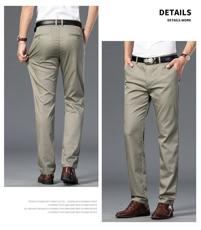 Summer Thin Men's Slim Suit Pants Fashion Business Casual Cotton Green Black Khaki Trousers Male Brand Clothing 30-40.
