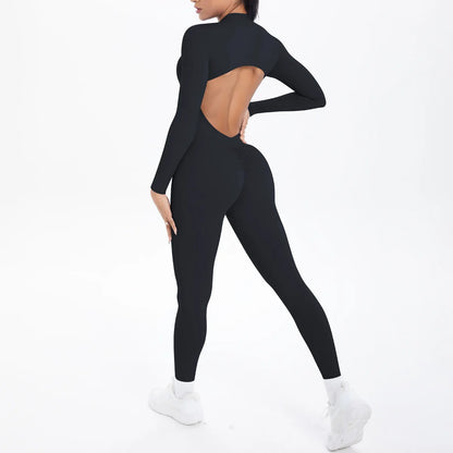 New Women's Yoga Jumpsuit Front Zipper Tight Back Hollow Out Short Sleeve-pants Activewear for Fitness Running Gym Workout