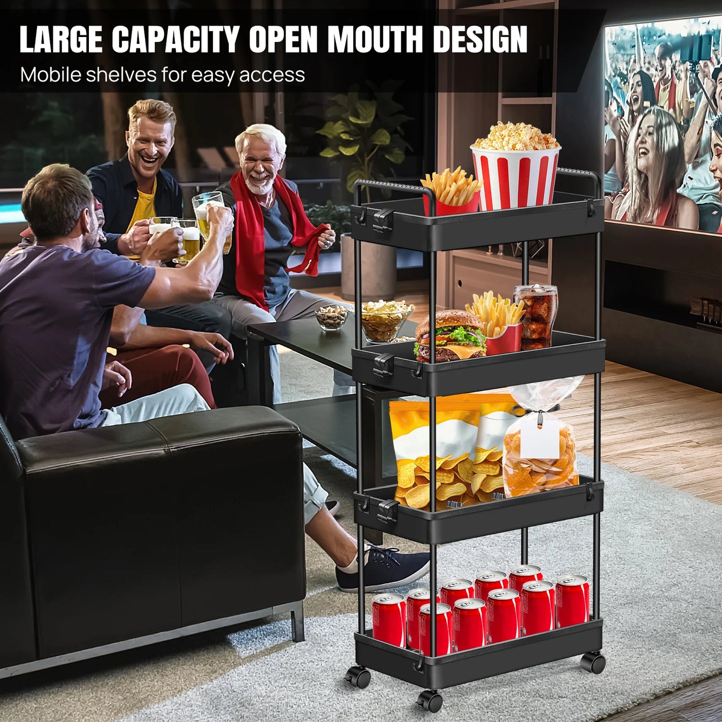 DayPlus Aufbewahrungswagen, 4-stufiger Küchenaufbewahrungswagen auf Rädern, Badezimmerwagen, Mobilitätswagen mit 360 °   Rotationsräder