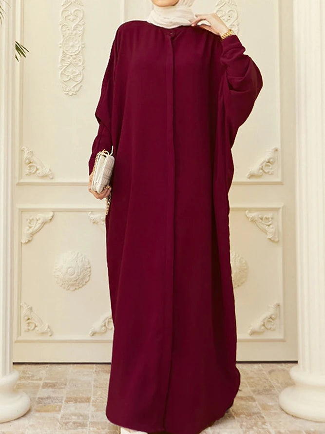 kebaya Ramadan Solid Batwing Sleeve Kaftan Abaya, Elegant Loose Split Maxi Length Dress, Women's Clothing.